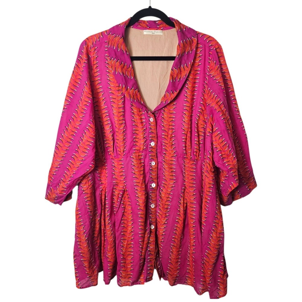 Wayward Fancies eShakti Tunic Top 1X Pink Orange Print Boho Cotton Maximalist